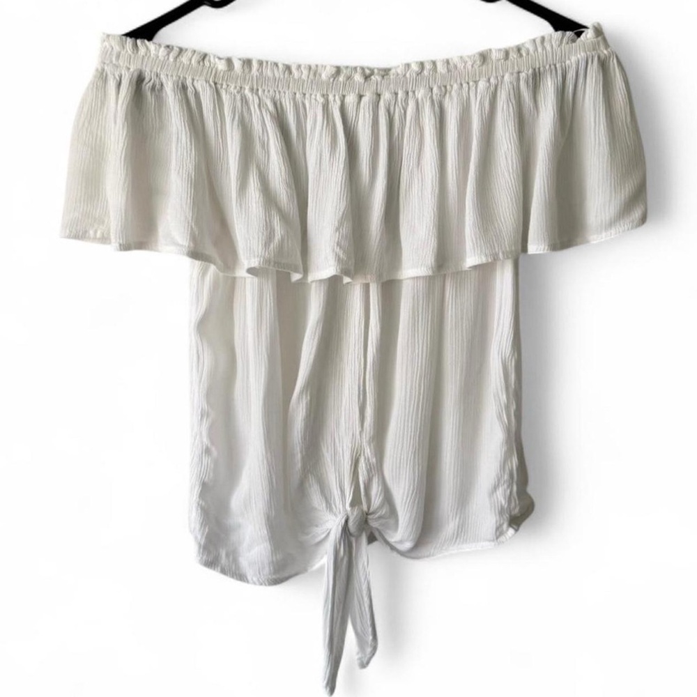 Express Womens Small Off The Shoulder Ruffle Blouse White Neutral Beach Boho